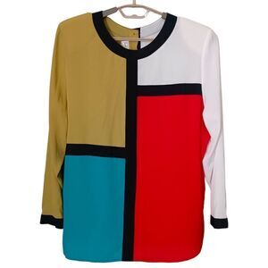 Vintage Galinda Wang La Chine Blouse 16W Classic Color Block Plus Size‎ Mod Art